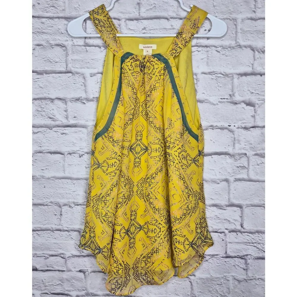 Sundance Silk Halter Top Size 16 Yellow Geometric Aztec Boho Sleeveless Blouse - Picture 1 of 7